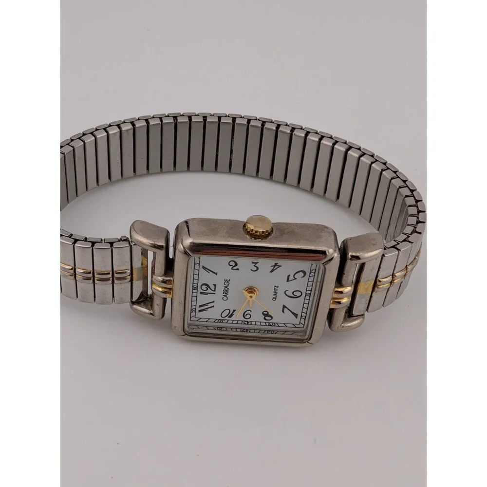Carriage Timex Watch‎ Women 19mm Case Two Tone Stretch Band New Battery